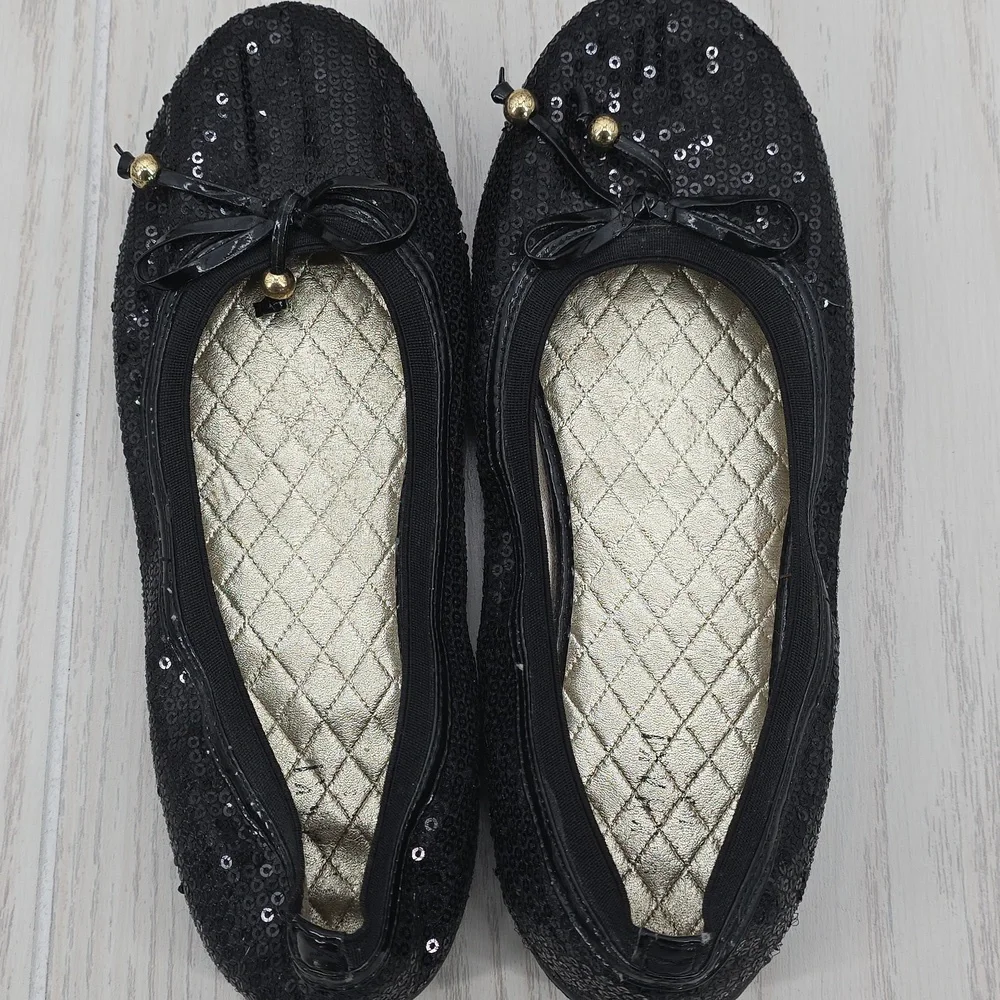 J. Khaki Black‎ Sequence Ballet Flats with Bow Kori 4.5M